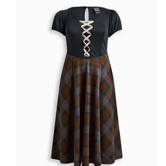 TORRID NWT OUTLANDER TARTAN MIDI DOUBLE KNIT DRESS HALLOWEEN COSTUME - Picture 4 of 5